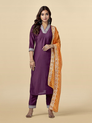 Anouk Rustic Solid Kurta, Trouser/Pant & Dupatta Set
