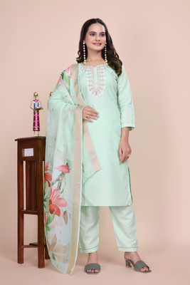 helly creation Embroidered Kurta, Trouser/Pant & Dupatta Set