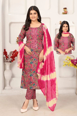 DKTTRANDZ Floral Print Kurta, Palazzo & Dupatta Set