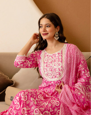 Skylee Printed Anarkali Kurta, Bottom & Dupatta Set