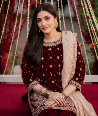 TRANDTIDE Embroidered Kurta, Sharara & Dupatta Set