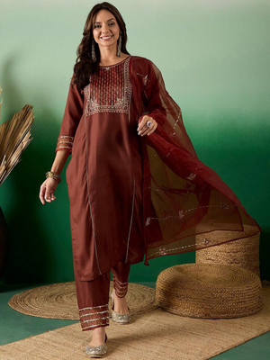 Sangria Embroidered Kurta, Trouser/Pant & Dupatta Set