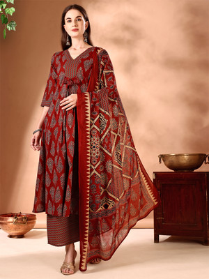 Tasrika Printed Kurta, Trouser/Pant & Dupatta Set