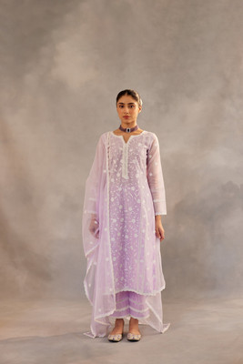 BOUGHT FIRST Embroidered Kurta, Trouser/Pant & Dupatta Set