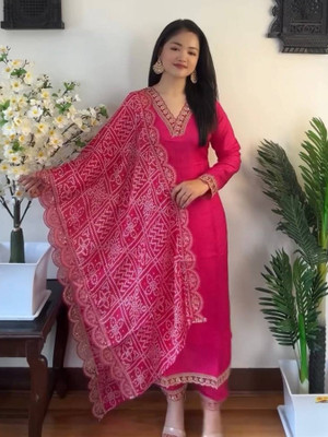 Dhvija enterprise Embellished, Embroidered Anarkali Kurta, Bottom & Dupatta Set