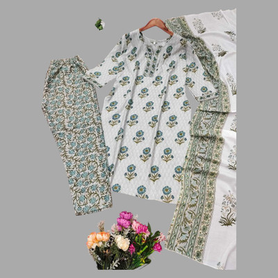 YashioG Fashion Floral Print Kurta, Trouser/Pant & Dupatta Set