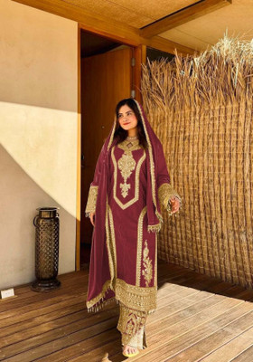 KIRTAN ENTERPRISE Embroidered Kurta, Palazzo & Dupatta Set