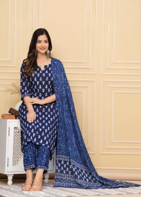 THE Z KARA Floral Print Kurta, Palazzo & Dupatta Set