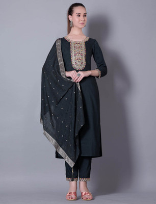 Siyu Creation Embroidered Kurta, Trouser/Pant & Dupatta Set