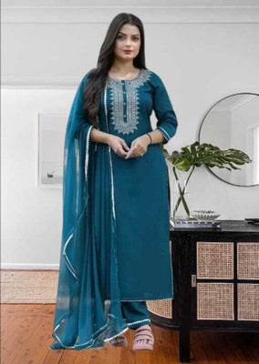 RAS RANI Embroidered Kurta, Churidar & Dupatta Set
