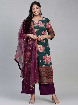 A Plus by Ahalyaa Printed Kurta, Palazzo & Dupatta Set