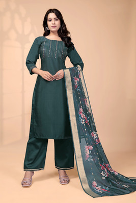 AnAdhTex Self Design Kurta, Palazzo & Dupatta Set