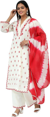 AGNIRA Embroidered Kurta, Palazzo & Dupatta Set