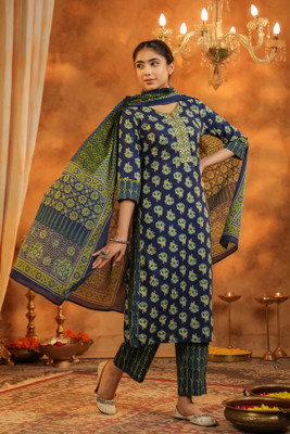 Rain & Rainbow Floral Print Kurta, Trouser/Pant & Dupatta Set
