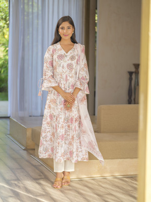 D W APPARELS Printed Kurta, Palazzo & Dupatta Set
