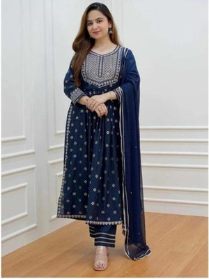 KBZ Embroidered Anarkali Kurta, Bottom & Dupatta Set