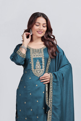 Ajantatextile Embroidered Kurta, Trouser/Pant & Dupatta Set