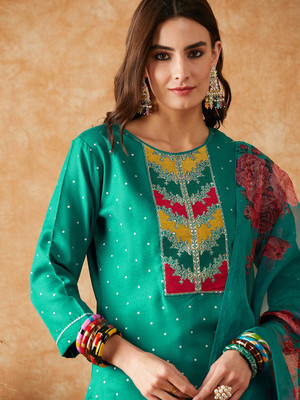 Sangria Embroidered Kurta, Trouser/Pant & Dupatta Set