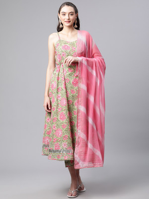 DIVENA Floral Print Anarkali Kurta, Bottom & Dupatta Set