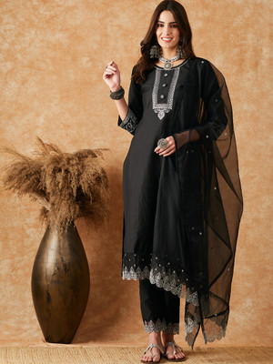 Tasrika Solid Kurta, Trouser/Pant & Dupatta Set