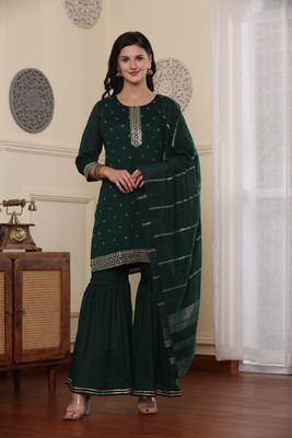 SmartRAHO Embroidered Kurta, Sharara & Dupatta Set