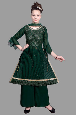 KCM FASHION Embellished Kurta, Palazzo & Dupatta Set