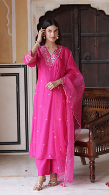 KHODAL ENTERPRISE Embroidered Kurta, Trouser/Pant & Dupatta Set