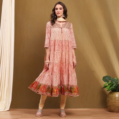 BIBA Printed Kurta, Churidar & Dupatta Set