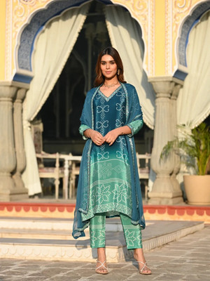 JAPNAAM Embroidered Kurta, Trouser/Pant & Dupatta Set