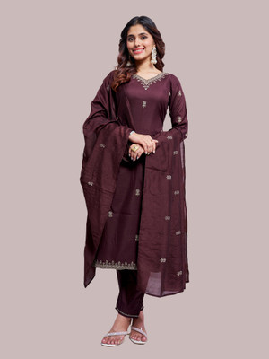 Theasvolks Embroidered Kurta, Trouser/Pant & Dupatta Set