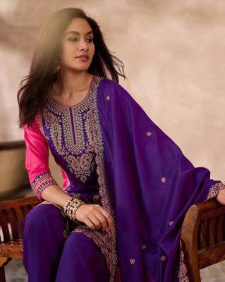 Tasrika Embroidered Kurta, Palazzo & Dupatta Set