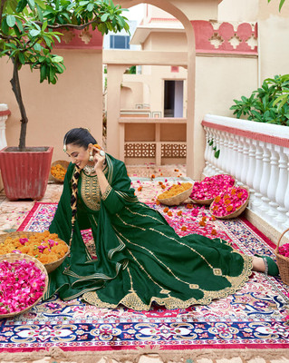 House of Pataudi Embroidered Kurta, Trouser/Pant & Dupatta Set