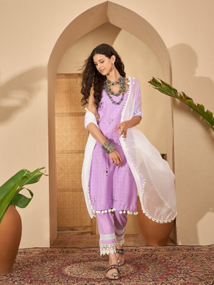 Sangria Embroidered Kurta, Trouser/Pant & Dupatta Set