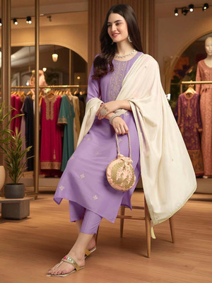 CLAVINET Embroidered Kurta, Trouser/Pant & Dupatta Set