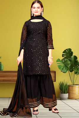 TANVI DESIGNER Embellished Kurta, Palazzo & Dupatta Set