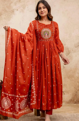 Jannu Fashion Embroidered Kurta, Palazzo & Dupatta Set