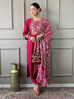 Maancreation Embroidered Kurta, Trouser/Pant & Dupatta Set