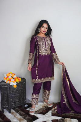 TRIVORA Embroidered Kurta, Trouser/Pant & Dupatta Set