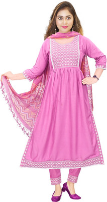 MNICreators Embroidered Kurta, Trouser/Pant & Dupatta Set