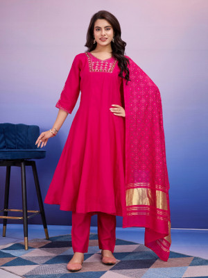 Pushti Creation Embroidered Anarkali Kurta, Bottom & Dupatta Set