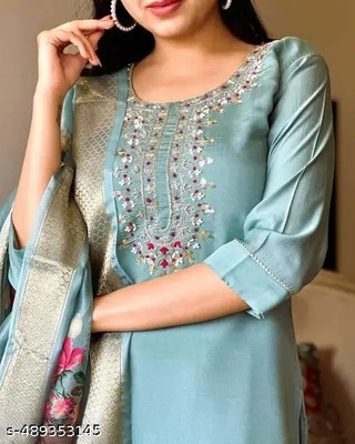 FARHATFASHION Embroidered Kurta, Trouser/Pant & Dupatta Set