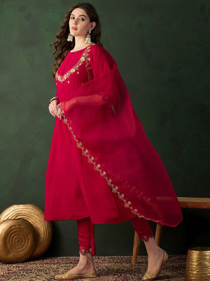 Sangria Solid Anarkali Kurta, Bottom & Dupatta Set