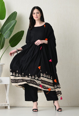 Mittal Enterprises Self Design Anarkali Kurta, Bottom & Dupatta Set