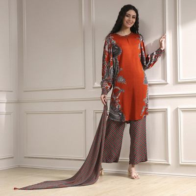 BIBA Floral Print Kurta, Palazzo & Dupatta Set