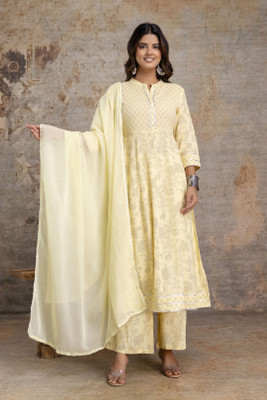 ANOUK Printed Anarkali Kurta, Bottom & Dupatta Set