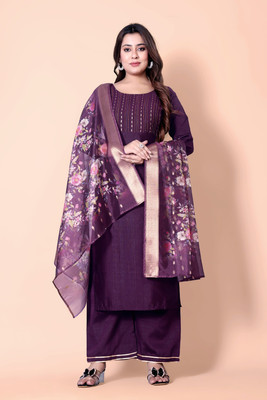 CreationRajvi Self Design Kurta, Palazzo & Dupatta Set