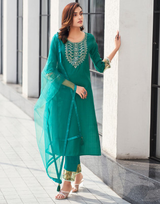 Skylee Embellished, Embroidered, Self Design Kurta, Trouser/Pant & Dupatta Set