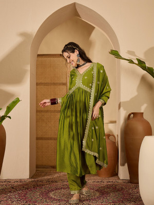 Sangria Embroidered Kurta, Trouser/Pant & Dupatta Set