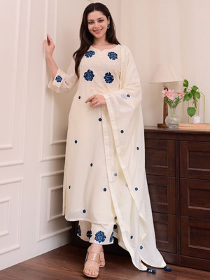 DESIHOOR Embroidered Kurta, Trouser/Pant & Dupatta Set
