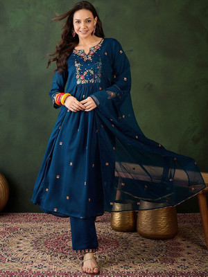 Sangria Embroidered Kurta, Trouser/Pant & Dupatta Set